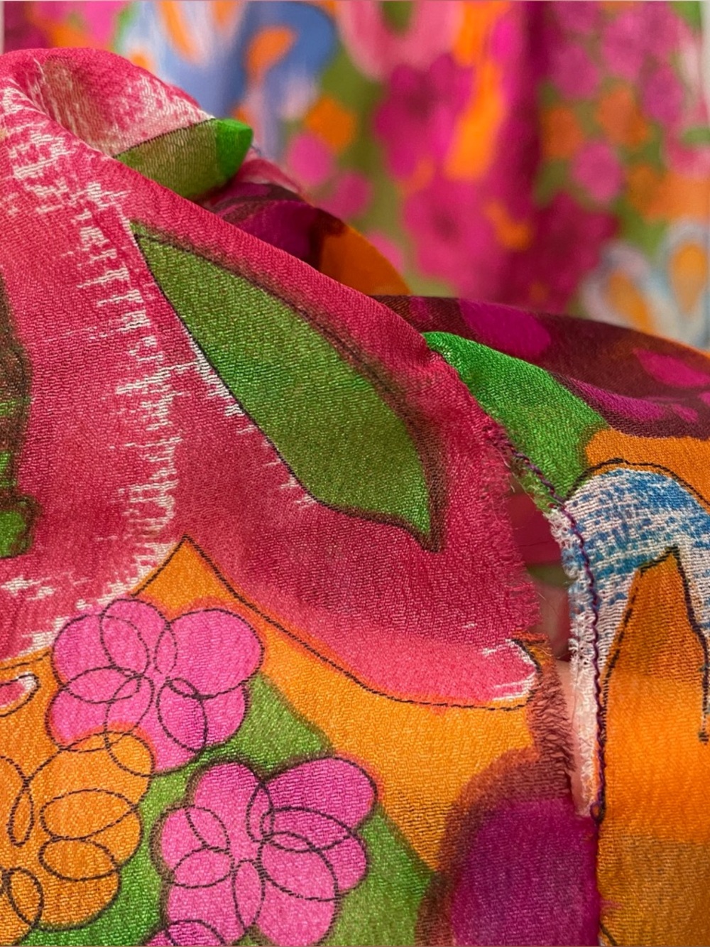 Vintage 60s flower power psychedelic A-Line sweep dress size S/M chiffon halter - Picture 13 of 16